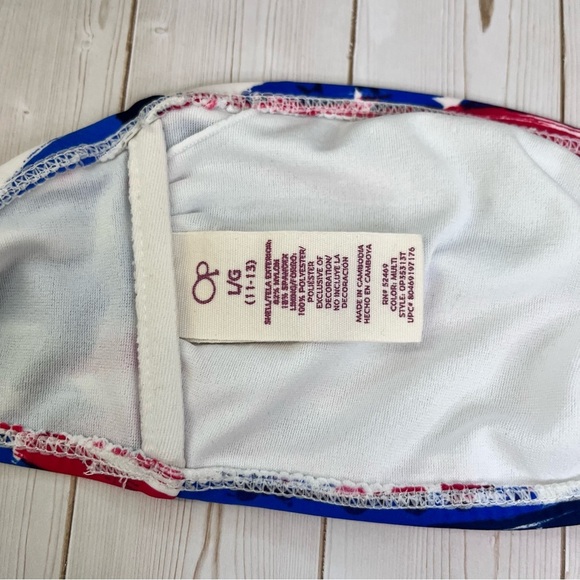 OP bikini string tie top red white and blue patriotic size L - Picture 6 of 7